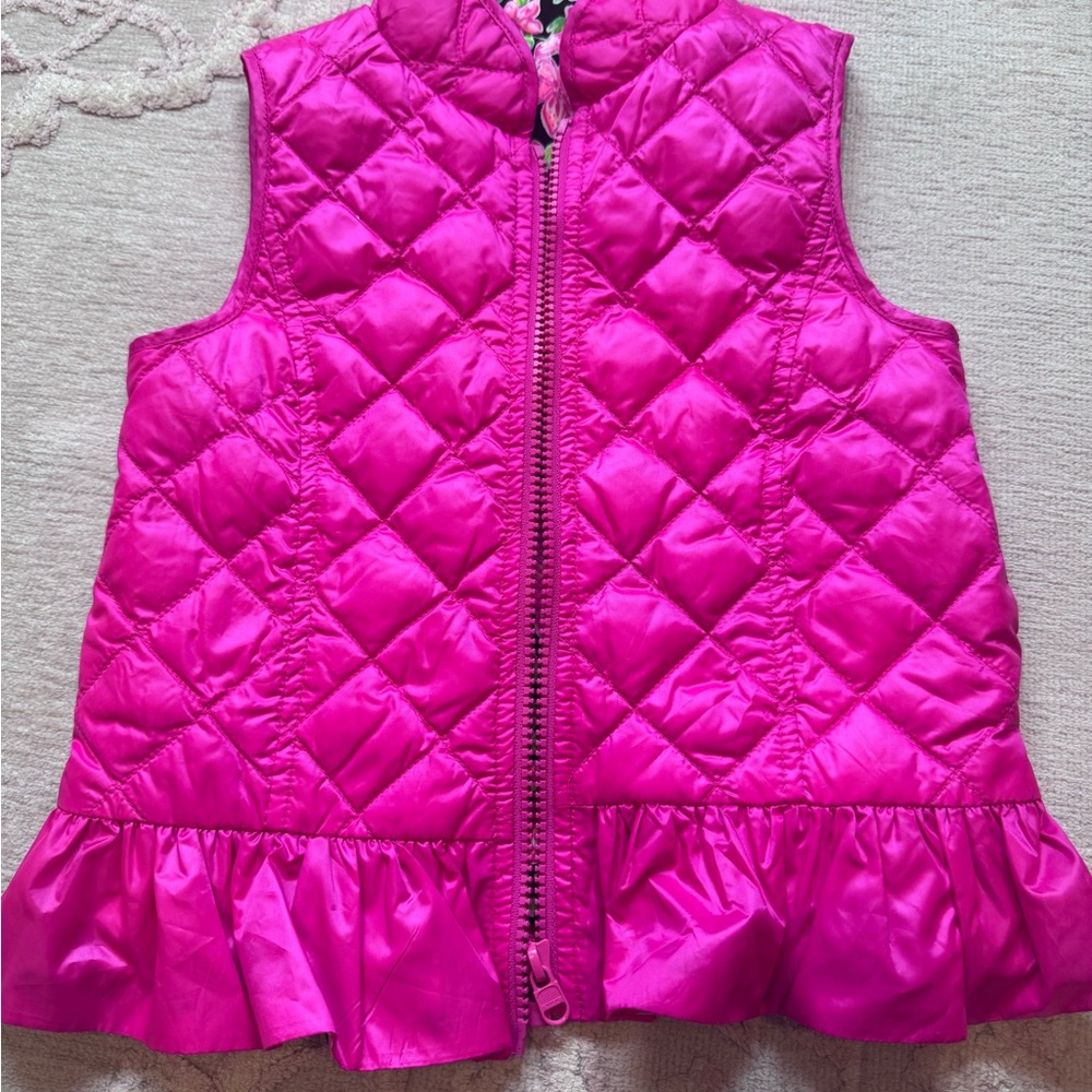 Lilly Pulitzer Hot Pink Quilted Vest with Ruffle Hem